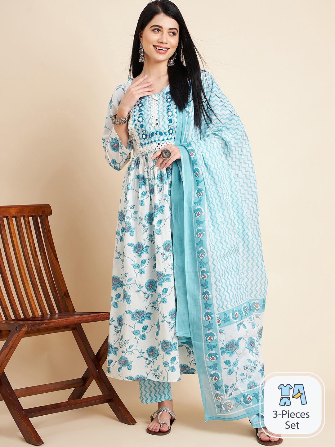 DIVYANK Floral Printed Regular Thread Work Pure Cotton Kurta with Trousers & Dupatta, Turquoise blue
DIVYANK Floral Printed Regular Thread Work Pure Cotton Kurta with Trousers & Dupatta, Turquoise blue