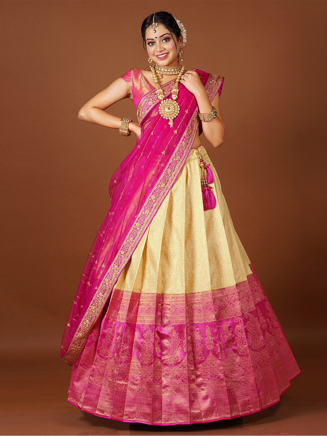 HALFSAREE STUDIO Semi-Stitched Lehenga & Unstitched Blouse With Dupatta, Pink
HALFSAREE STUDIO Semi-Stitched Lehenga & Unstitched Blouse With Dupatta, Pink