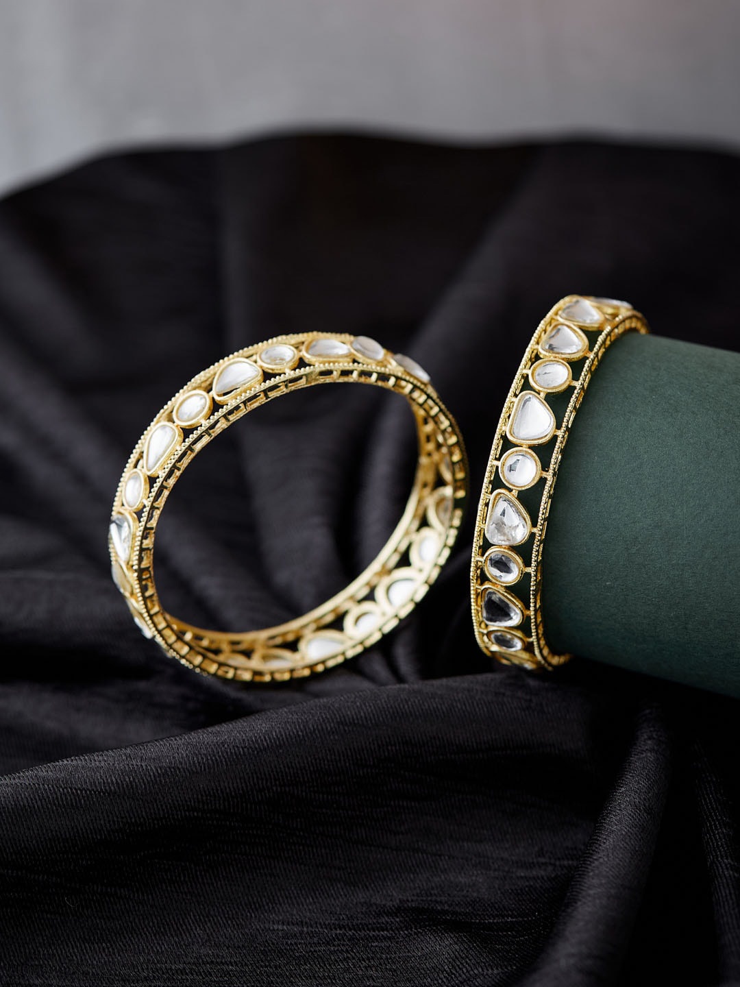 ATIBELLE Set Of 2 Gold-Plated Kundan Stone-Studded Bangles
