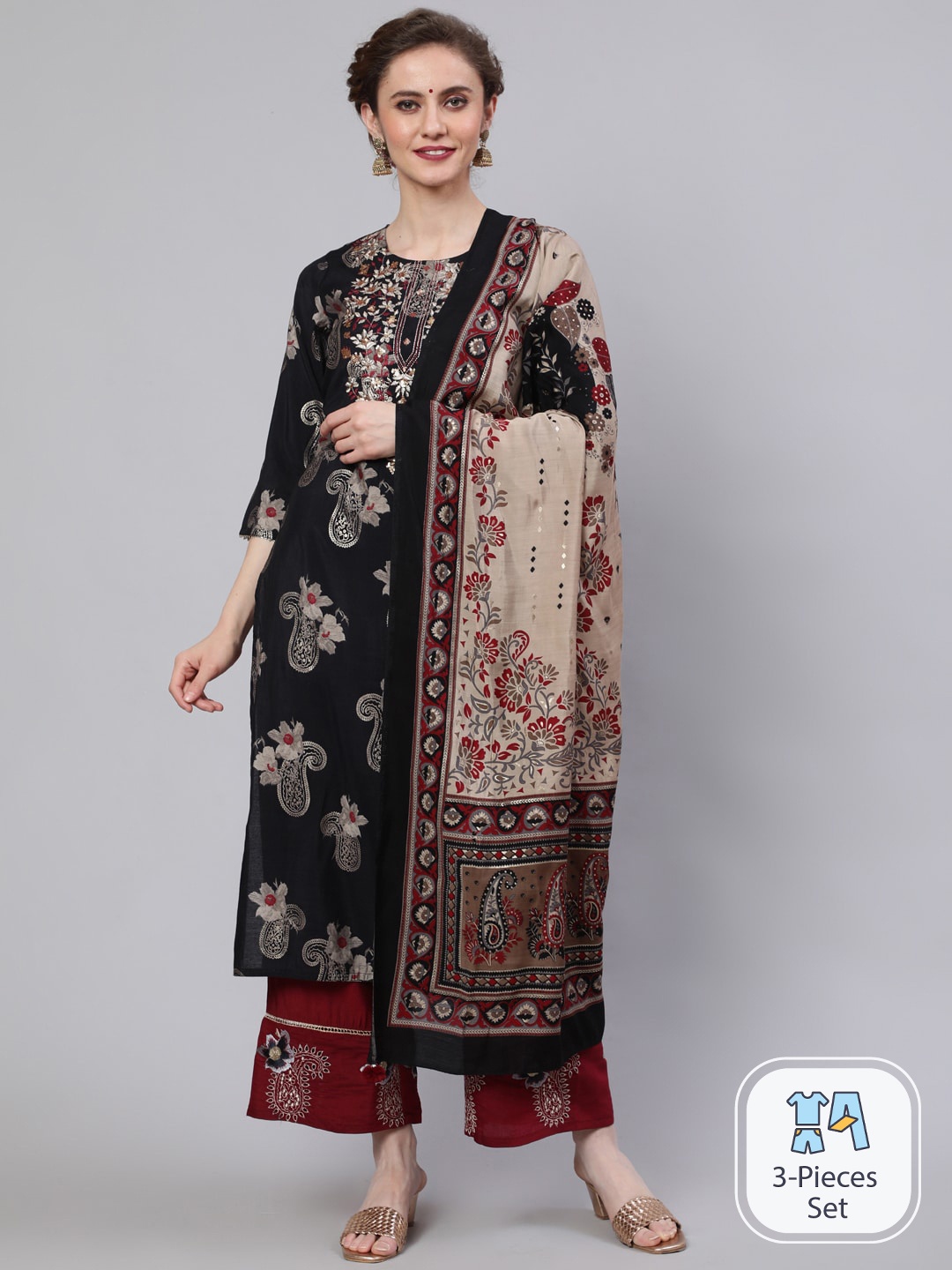 AKS Couture Ethnic Motifs Printed Thread Work Straight Kurta with Palazzos & Dupatta, Black
AKS Couture Ethnic Motifs Printed Thread Work Straight Kurta with Palazzos & Dupatta, Black
