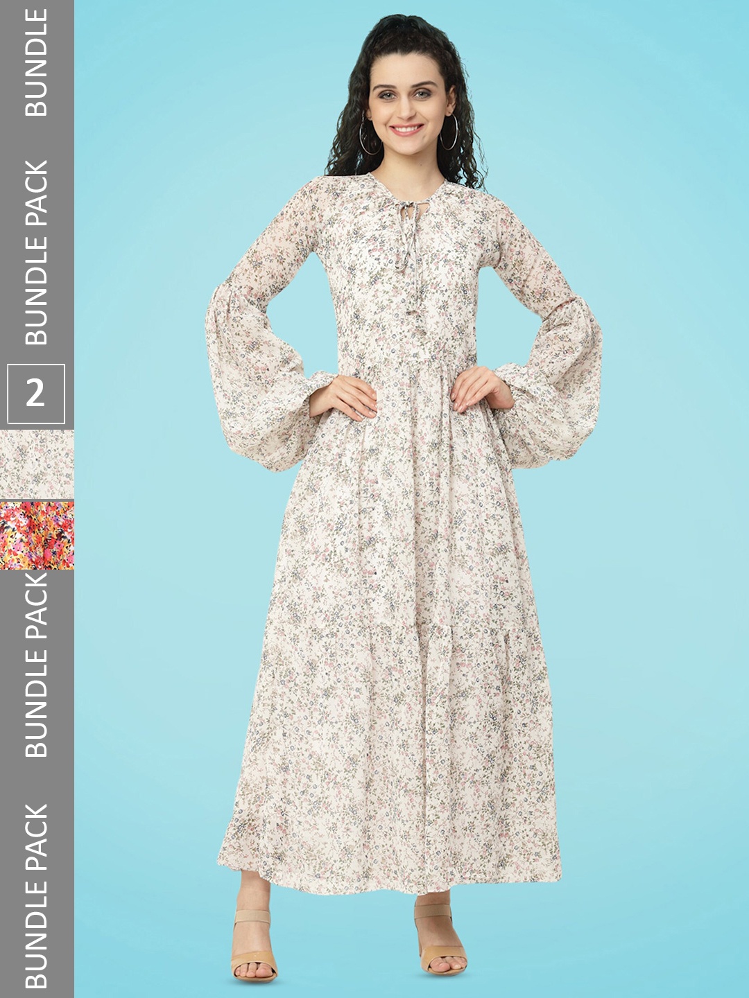 MISS AYSE Pack Of 2 Floral Printed Bell Sleeves Georgette Fit & Flare Maxi Dresses, White
MISS AYSE Pack Of 2 Floral Printed Bell Sleeves Georgette Fit & Flare Maxi Dresses, White