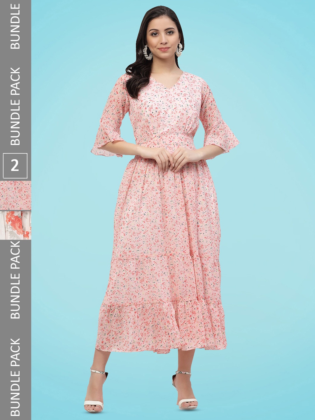 MISS AYSE Pack Of 2 Floral Printed Bell Sleeves Layered Georgette Fit & Flare Dress, Pink
MISS AYSE Pack Of 2 Floral Printed Bell Sleeves Layered Georgette Fit & Flare Dress, Pink