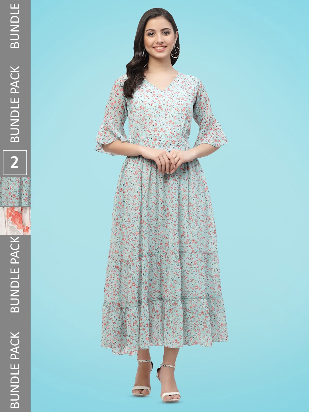 MISS AYSE Pack Of 2 Floral Printed V-Neck Bell Sleeves Tiered Fit & Flare Midi Dress, Blue
MISS AYSE Pack Of 2 Floral Printed V-Neck Bell Sleeves Tiered Fit & Flare Midi Dress, Blue