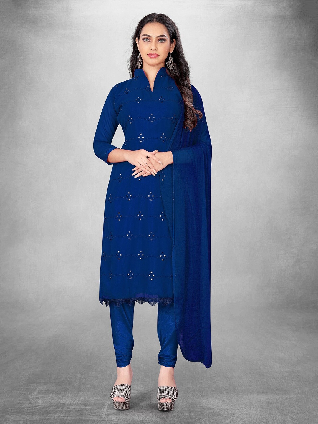 APNISHA Ethnic Motifs Embroidered Mirror Work Silk Georgette Unstitched Dress Material, Blue
APNISHA Ethnic Motifs Embroidered Mirror Work Silk Georgette Unstitched Dress Material, Blue