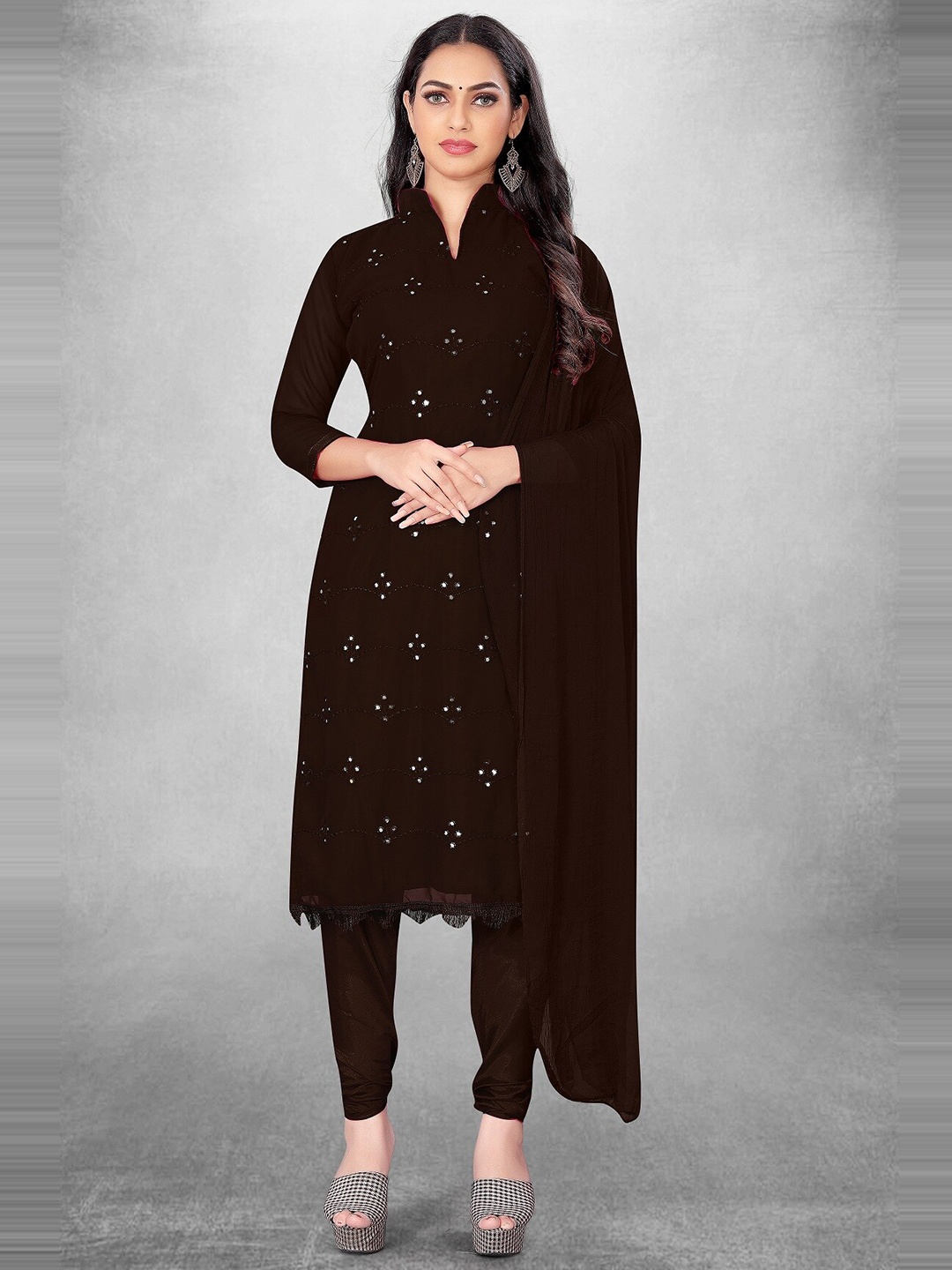 APNISHA Embroidered Mirror Work Silk Georgette Unstitched Dress Material, Coffee brown
APNISHA Embroidered Mirror Work Silk Georgette Unstitched Dress Material, Coffee brown