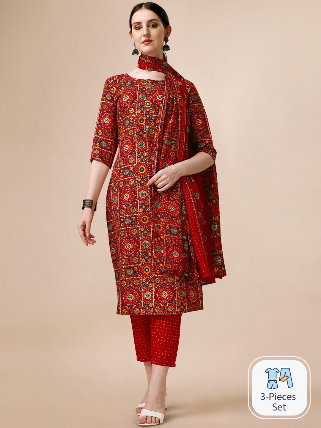KALINI Ethnic Motifs Printed Gotta Patti Detail Straight Kurta & Trousers With Dupatta, Red
KALINI Ethnic Motifs Printed Gotta Patti Detail Straight Kurta & Trousers With Dupatta, Red
