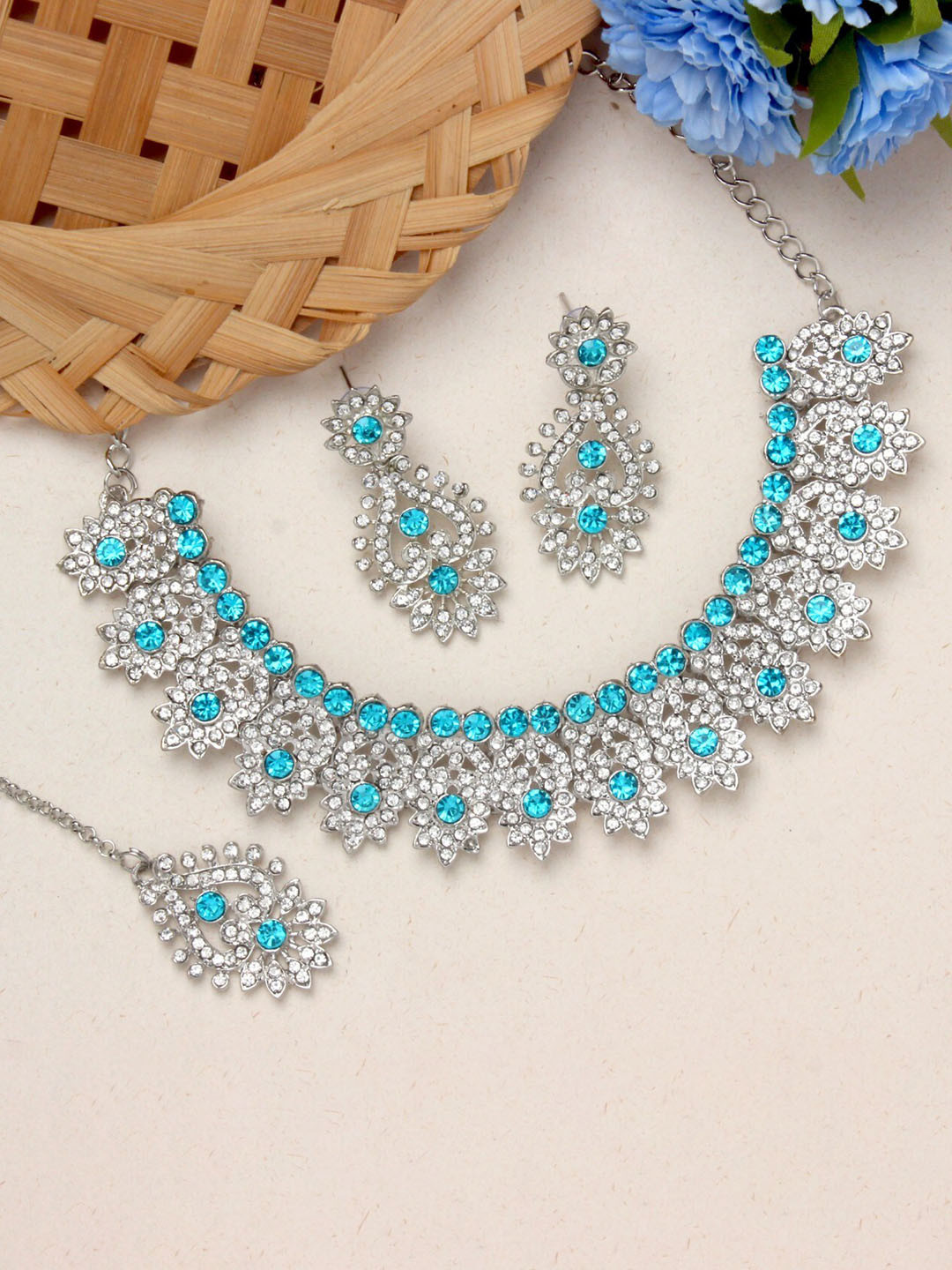 Atasi International Rhodium-Plated Crystals-Studded Necklace With Earrings & Maang Tika, Silver
Atasi International Rhodium-Plated Crystals-Studded Necklace With Earrings & Maang Tika, Silver