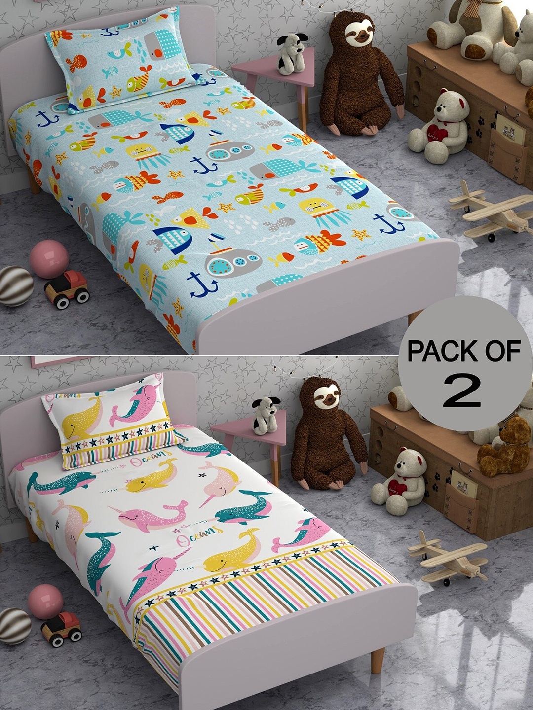 CHHAVI INDIA White & Pink Graphic Printed 210 TC 2 Single Bedsheet With 4 Pillow Covers
CHHAVI INDIA White & Pink Graphic Printed 210 TC 2 Single Bedsheet With 4 Pillow Covers