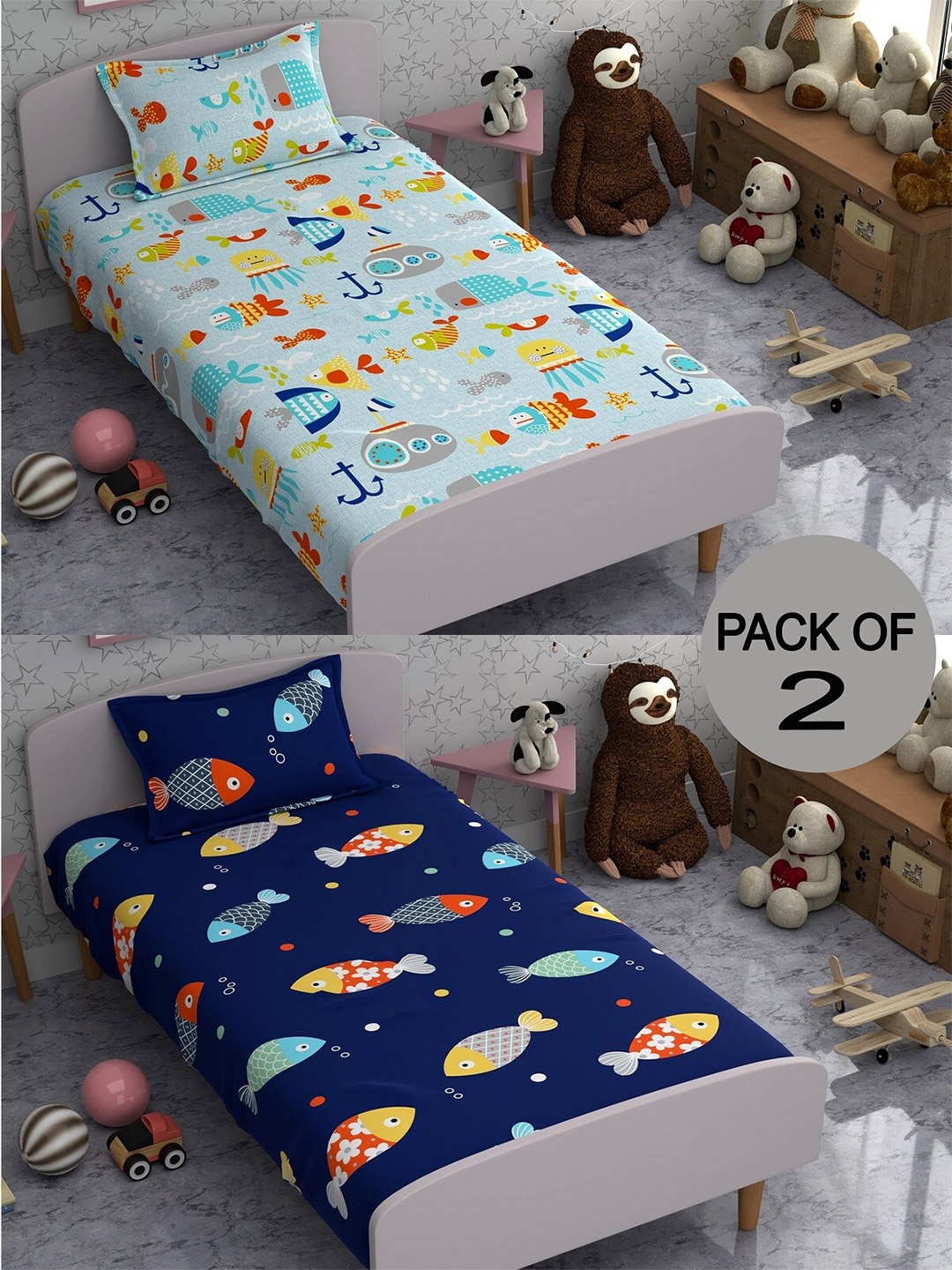 CHHAVI INDIA Blue & Yellow Graphic Polycotton 210 TC 2 Single Bedsheet & 4 Pillow Covers
CHHAVI INDIA Blue & Yellow Graphic Polycotton 210 TC 2 Single Bedsheet & 4 Pillow Covers