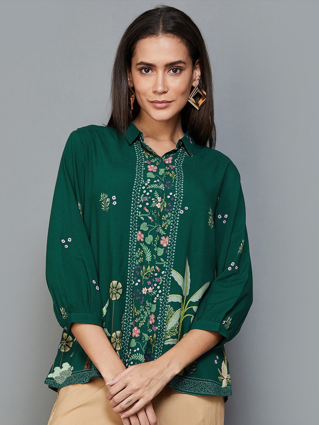 Melange by Lifestyle Floral Printed Shirt Collar Cuffed Sleeve Shirt Style Top, Green
Melange by Lifestyle Floral Printed Shirt Collar Cuffed Sleeve Shirt Style Top, Green