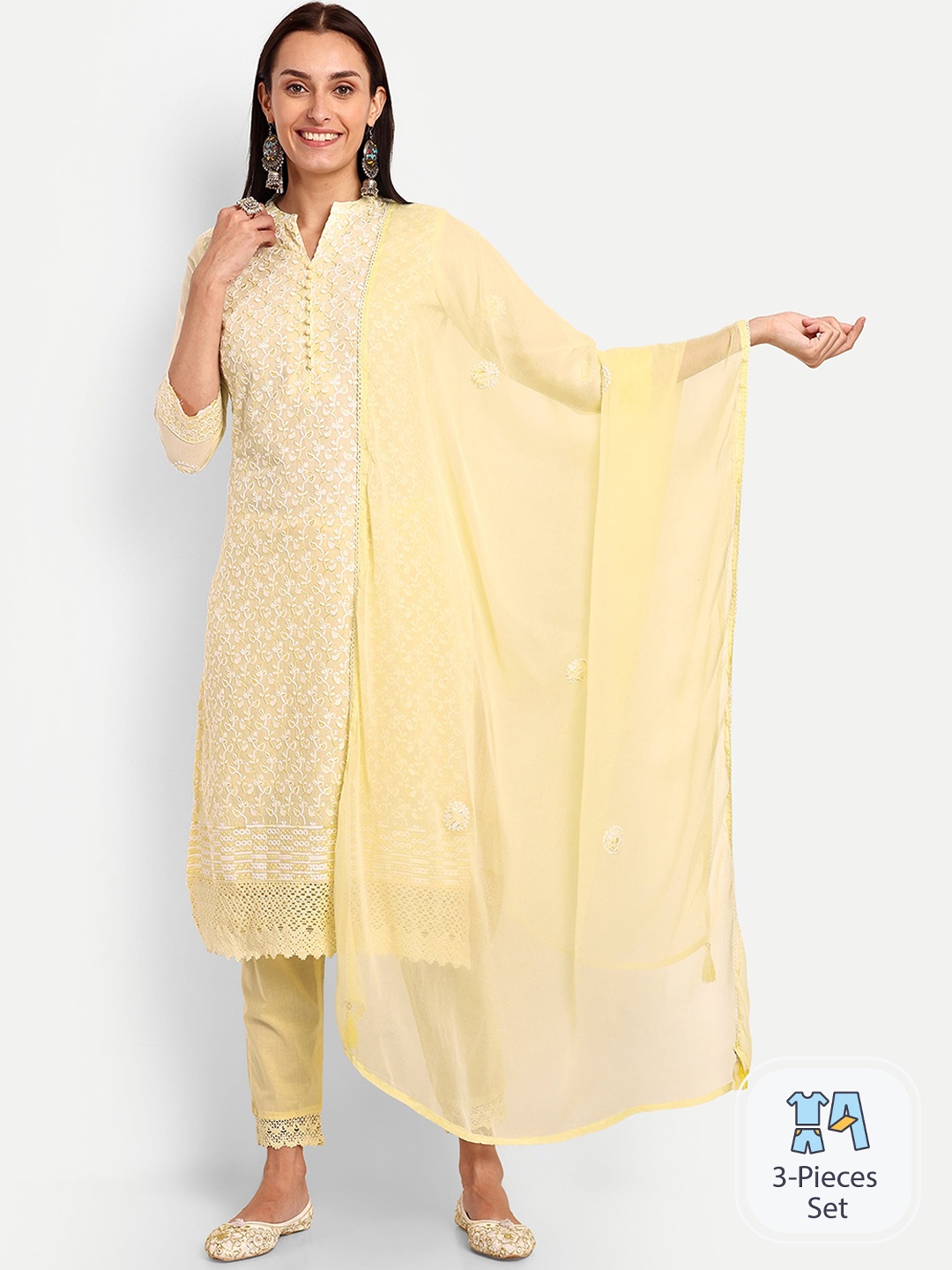 KAVITA GUPTA Floral Embroidered Thread Work Pure Cotton Kurta with Trousers & Dupatta, Yellow
KAVITA GUPTA Floral Embroidered Thread Work Pure Cotton Kurta with Trousers & Dupatta, Yellow