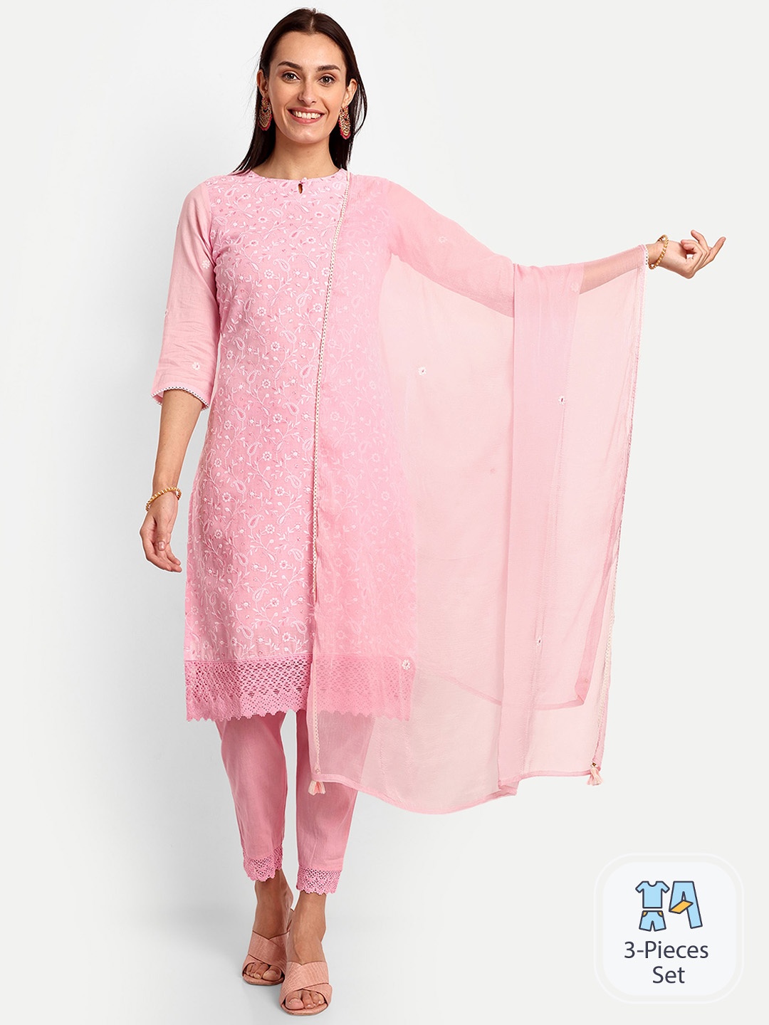 KAVITA GUPTA Ethnic Motifs Embroidered Pure Cotton Kurta with Trousers & Dupatta, Pink
KAVITA GUPTA Ethnic Motifs Embroidered Pure Cotton Kurta with Trousers & Dupatta, Pink