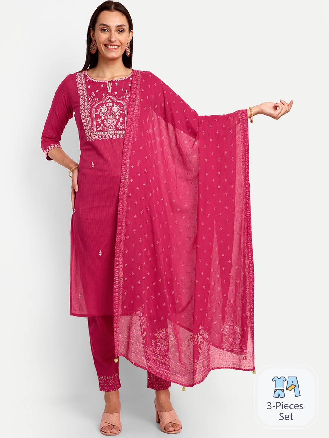 KAVITA GUPTA Floral Print Embroidered Thread Work Cotton Kurta Set With Dupatta, Red
KAVITA GUPTA Floral Print Embroidered Thread Work Cotton Kurta Set With Dupatta, Red