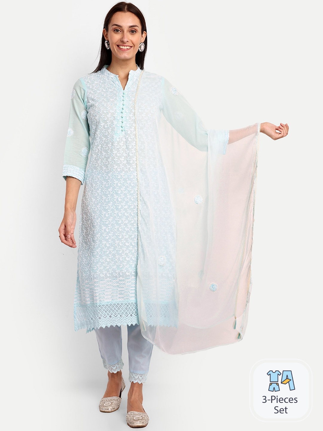 KAVITA GUPTA Ethnic Motifs Embroidered Pure Cotton Kurta with Trousers & Dupatta, Blue
KAVITA GUPTA Ethnic Motifs Embroidered Pure Cotton Kurta with Trousers & Dupatta, Blue