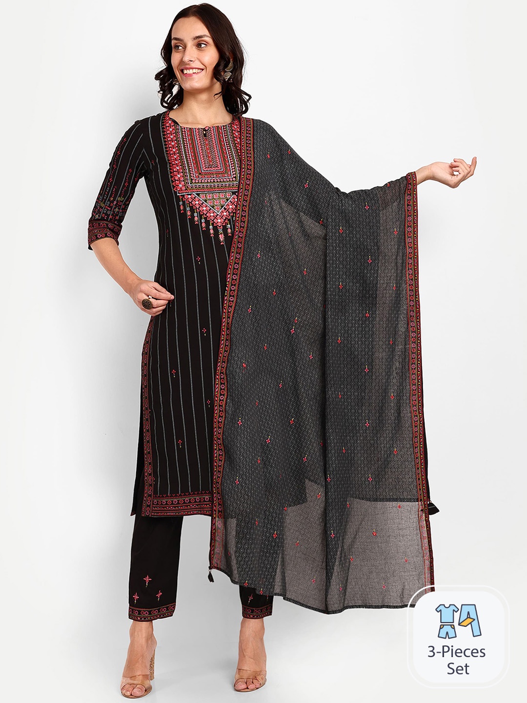 KAVITA GUPTA Ethnic Motifs Embroidered Thread Work Pure Cotton Kurta Set With Dupatta, Black
KAVITA GUPTA Ethnic Motifs Embroidered Thread Work Pure Cotton Kurta Set With Dupatta, Black