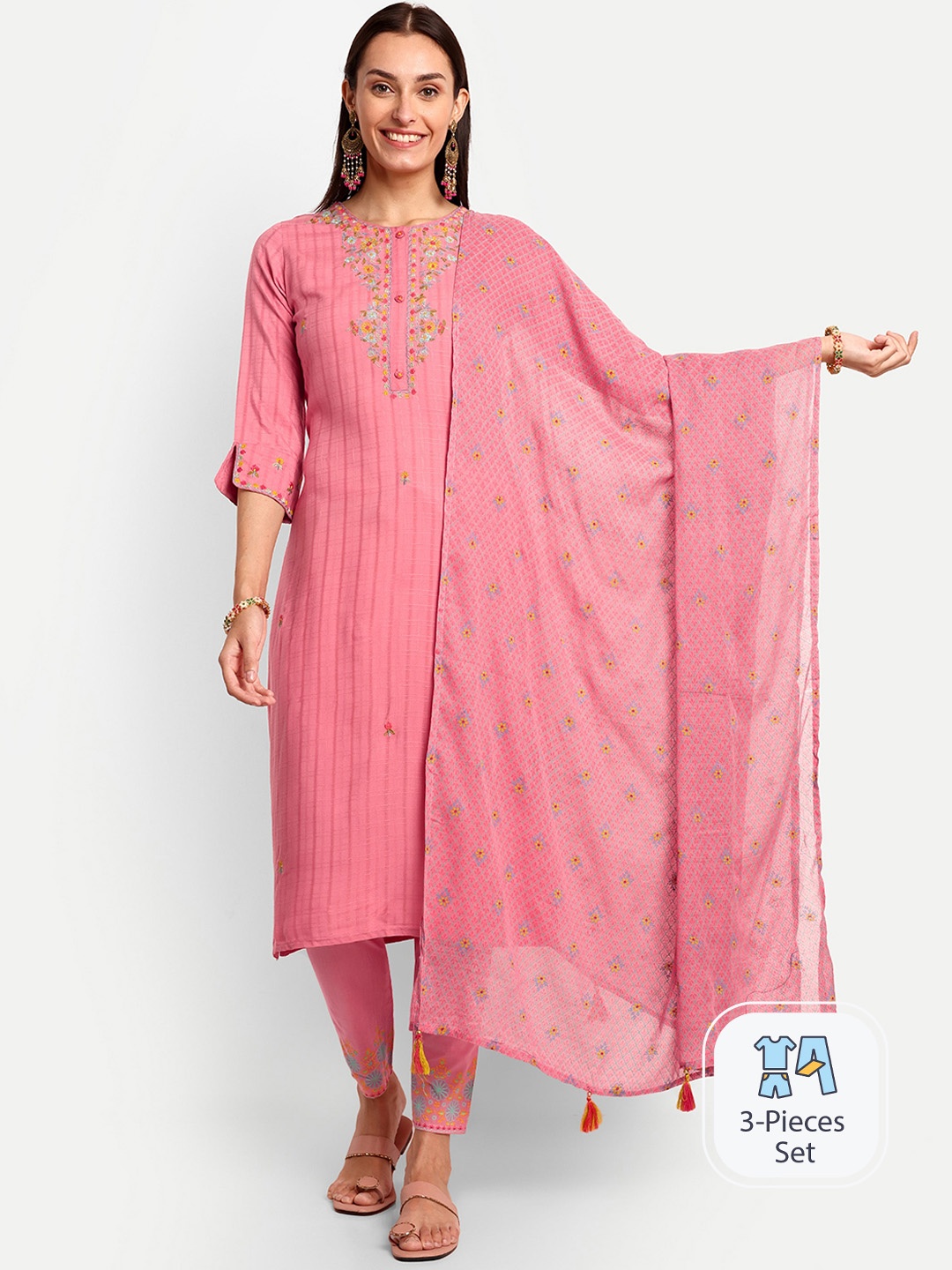 KAVITA GUPTA Floral Embroidered Thread Work Pure Cotton Kurta With Trousers & Dupatta, Pink
KAVITA GUPTA Floral Embroidered Thread Work Pure Cotton Kurta With Trousers & Dupatta, Pink