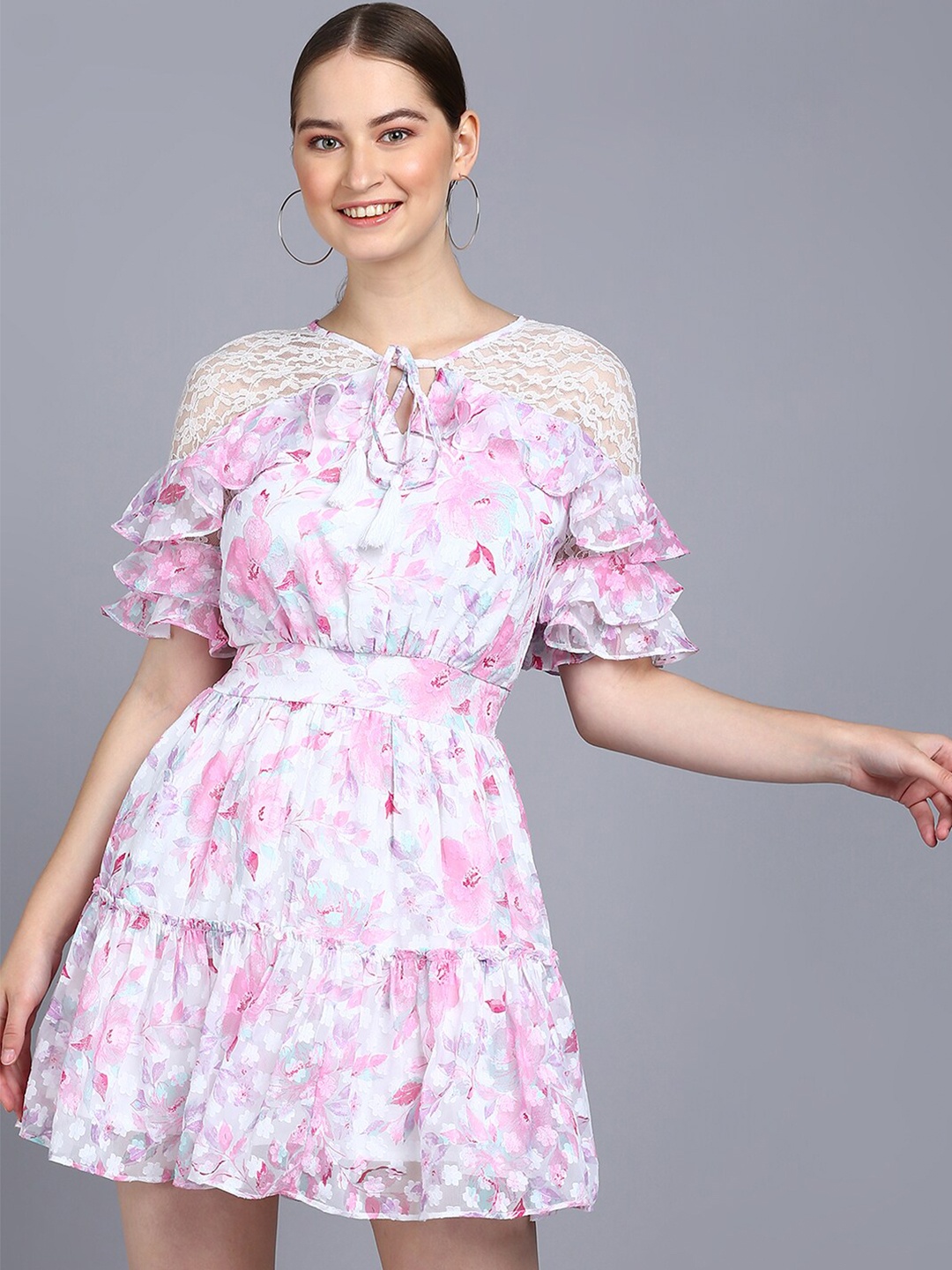 Mast & Harbour Pink Floral Printed Tie-Up Neck Bell Sleeve Smocked Fit & Flare Mini Dress
Mast & Harbour Pink Floral Printed Tie-Up Neck Bell Sleeve Smocked Fit & Flare Mini Dress