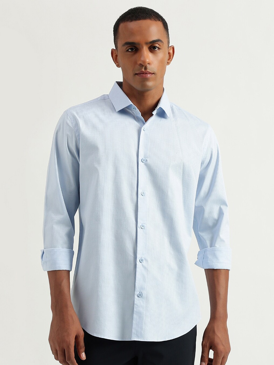 United Colors of Benetton Self Design Textured Slim Fit Cotton Casual Shirt, Blue