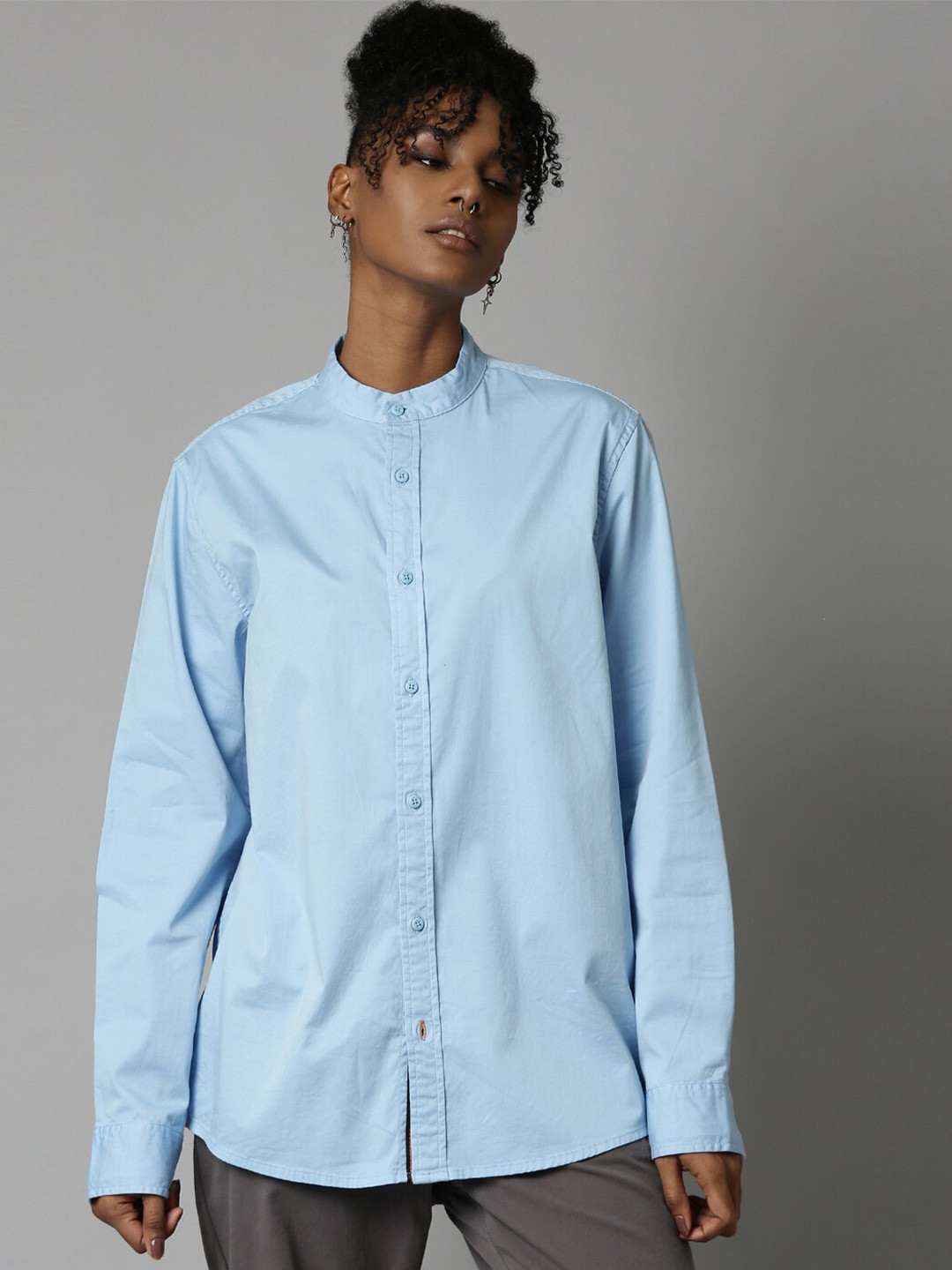 Breakbounce Classic Band Collar Twill Weave Cotton Casual Shirt, Blue
Breakbounce Classic Band Collar Twill Weave Cotton Casual Shirt, Blue