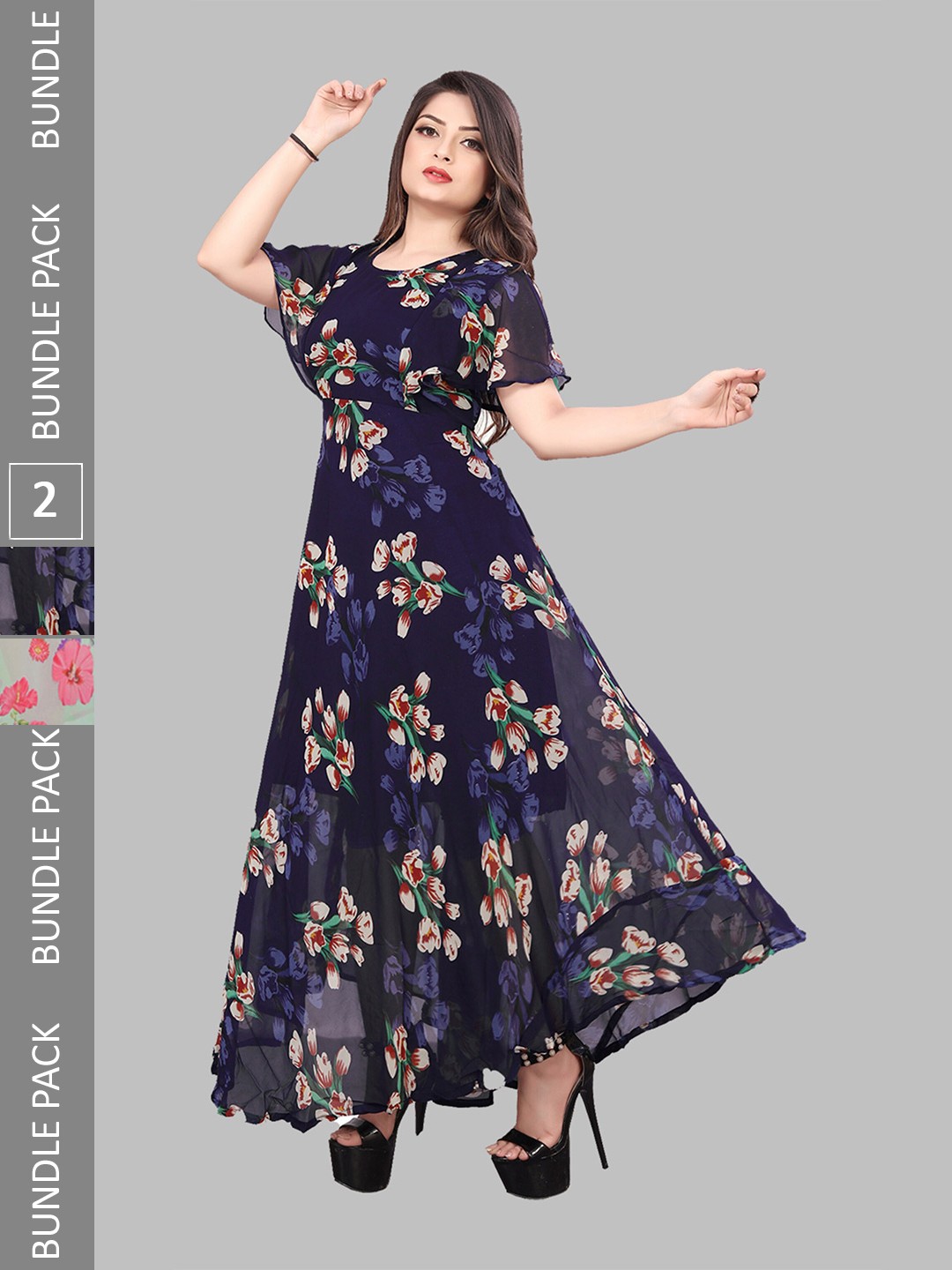 N N ENTERPRISE Pack Of 2 Floral Printed Crepe Fit & Flare Maxi Ethnic Dresses, Navy blue
N N ENTERPRISE Pack Of 2 Floral Printed Crepe Fit & Flare Maxi Ethnic Dresses, Navy blue