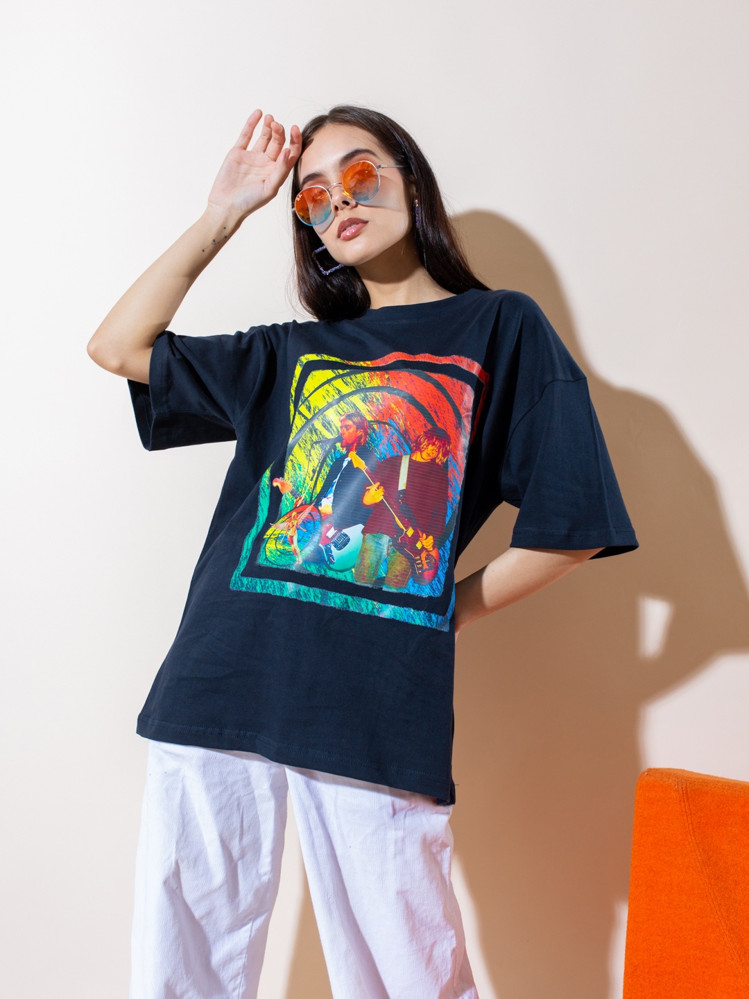 Stylecast X Hersheinbox Pure Cotton Printed Drop-Shoulder Sleeves Relaxed Fit T-shirt, Navy blue
Stylecast X Hersheinbox Pure Cotton Printed Drop-Shoulder Sleeves Relaxed Fit T-shirt, Navy blue