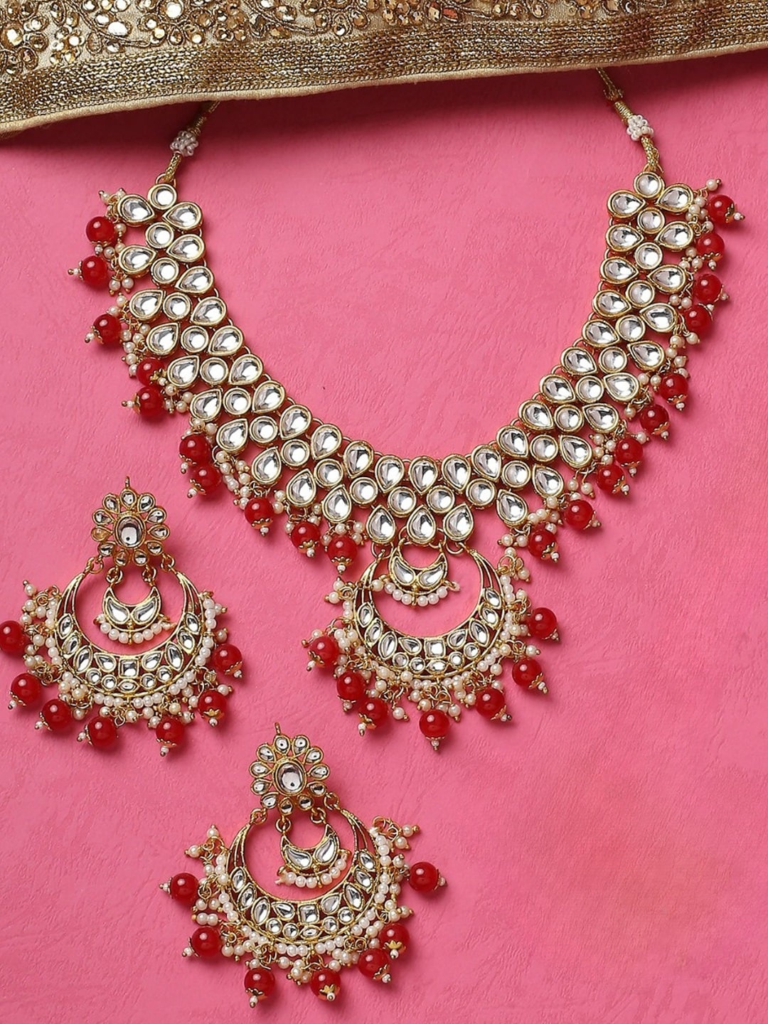 OOMPH Kundan Studded & Beaded Jadau Choker Necklace With Drop Earrings, Gold
OOMPH Kundan Studded & Beaded Jadau Choker Necklace With Drop Earrings, Gold