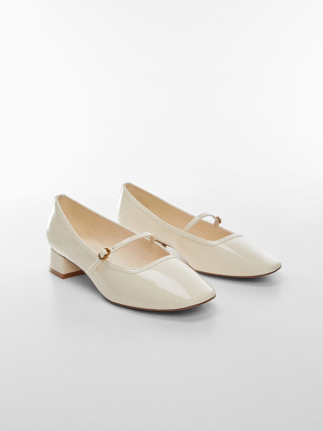 MANGO Square Toe Block Pumps, Cream