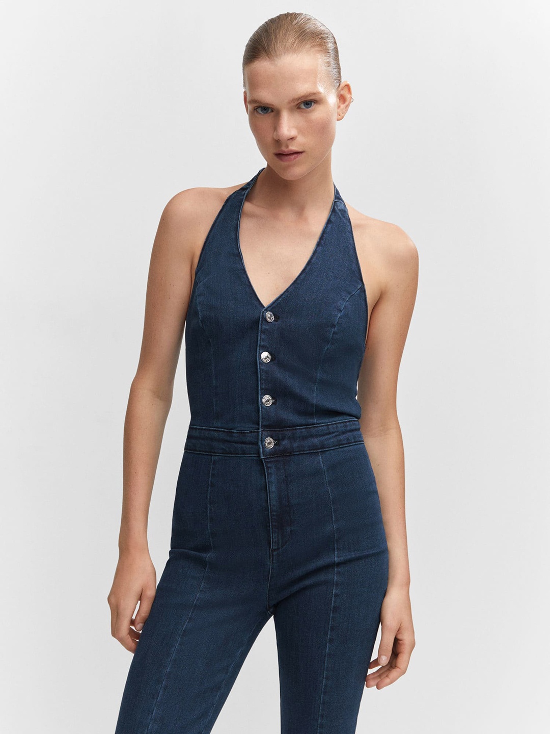 MANGO Denim Basic Jumpsuit, Black