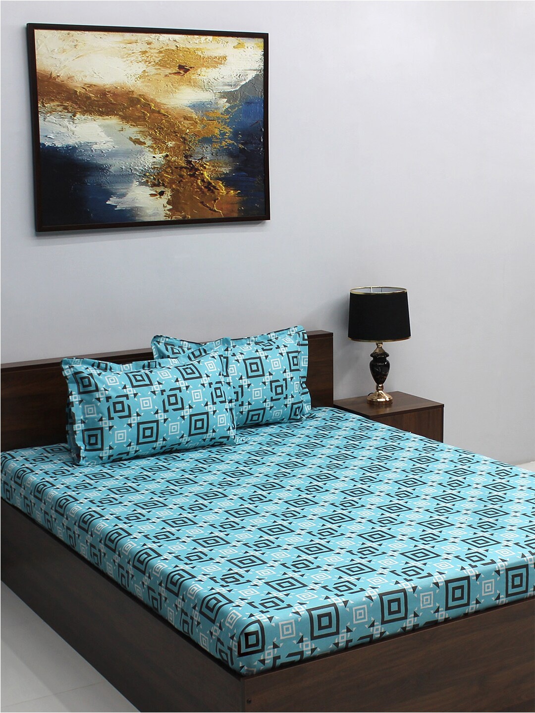 Raymond Home Jazzy Blue & White Geometric Cotton 120 TC Queen Bedsheet & 2 Pillow Covers
Raymond Home Jazzy Blue & White Geometric Cotton 120 TC Queen Bedsheet & 2 Pillow Covers