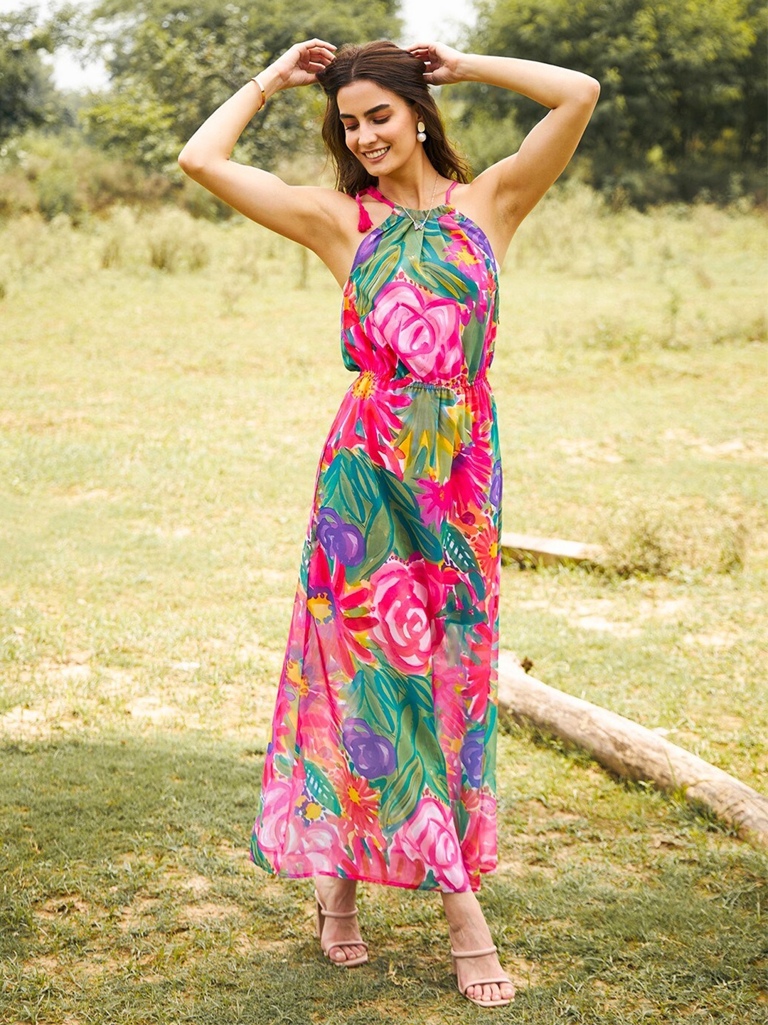 MABISH by Sonal Jain Floral Printed Halter Neck Sleeveless Georgette Fit & Flare Dress, Pink
MABISH by Sonal Jain Floral Printed Halter Neck Sleeveless Georgette Fit & Flare Dress, Pink