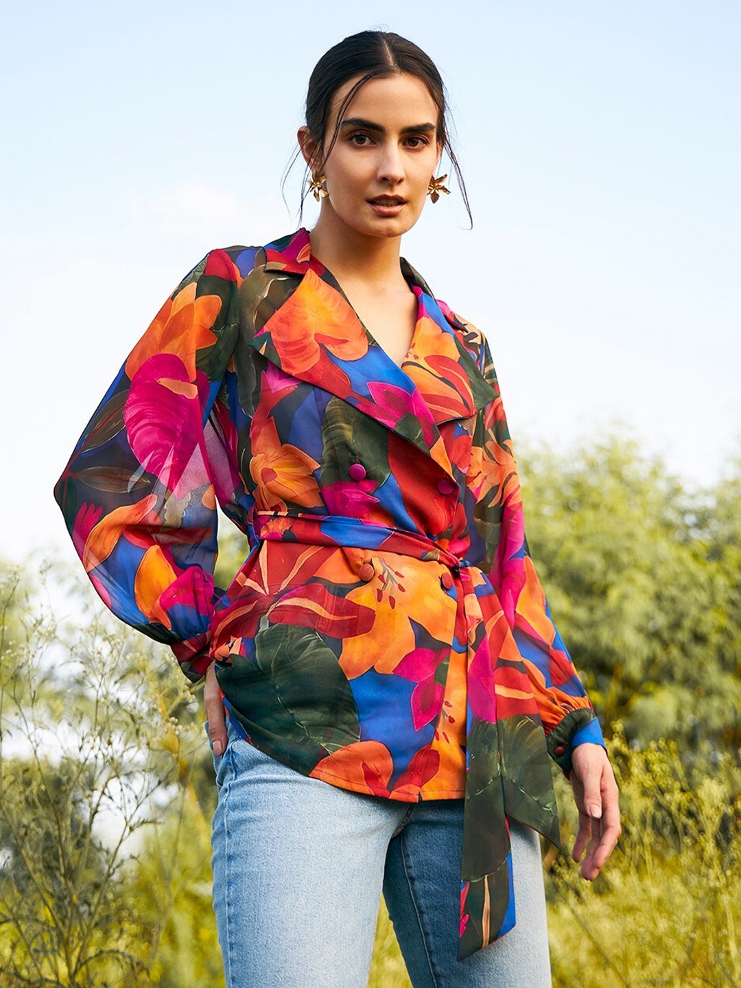 MABISH by Sonal Jain Floral Print Cuffed Sleeve Georgette Double Breasted Shirt Style Top, Grey
MABISH by Sonal Jain Floral Print Cuffed Sleeve Georgette Double Breasted Shirt Style Top, Grey