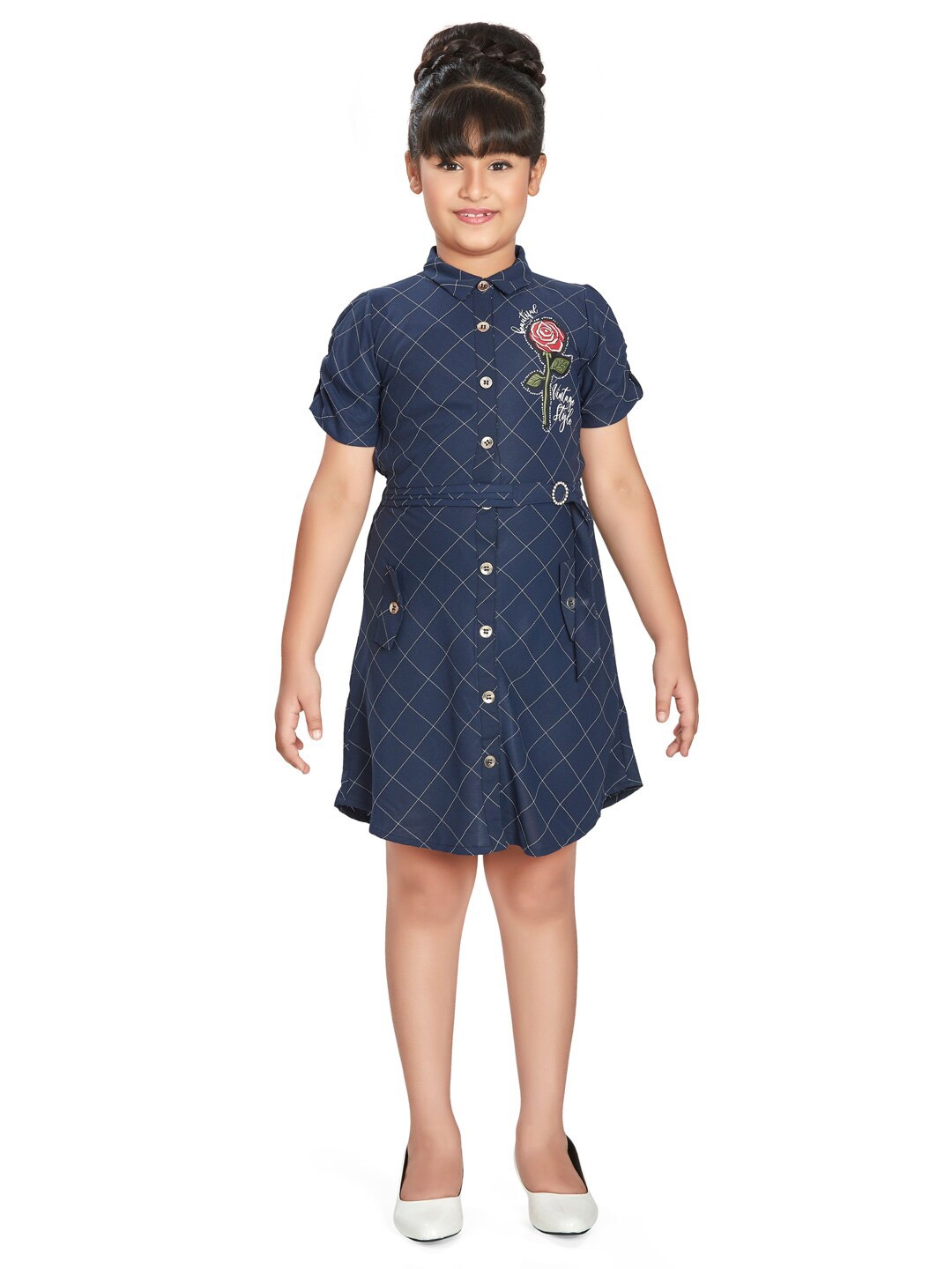 Peppermint Checked Shirt Collar Puff Sleeves Cotton Casual Shirt Dress, Navy blue
Peppermint Checked Shirt Collar Puff Sleeves Cotton Casual Shirt Dress, Navy blue