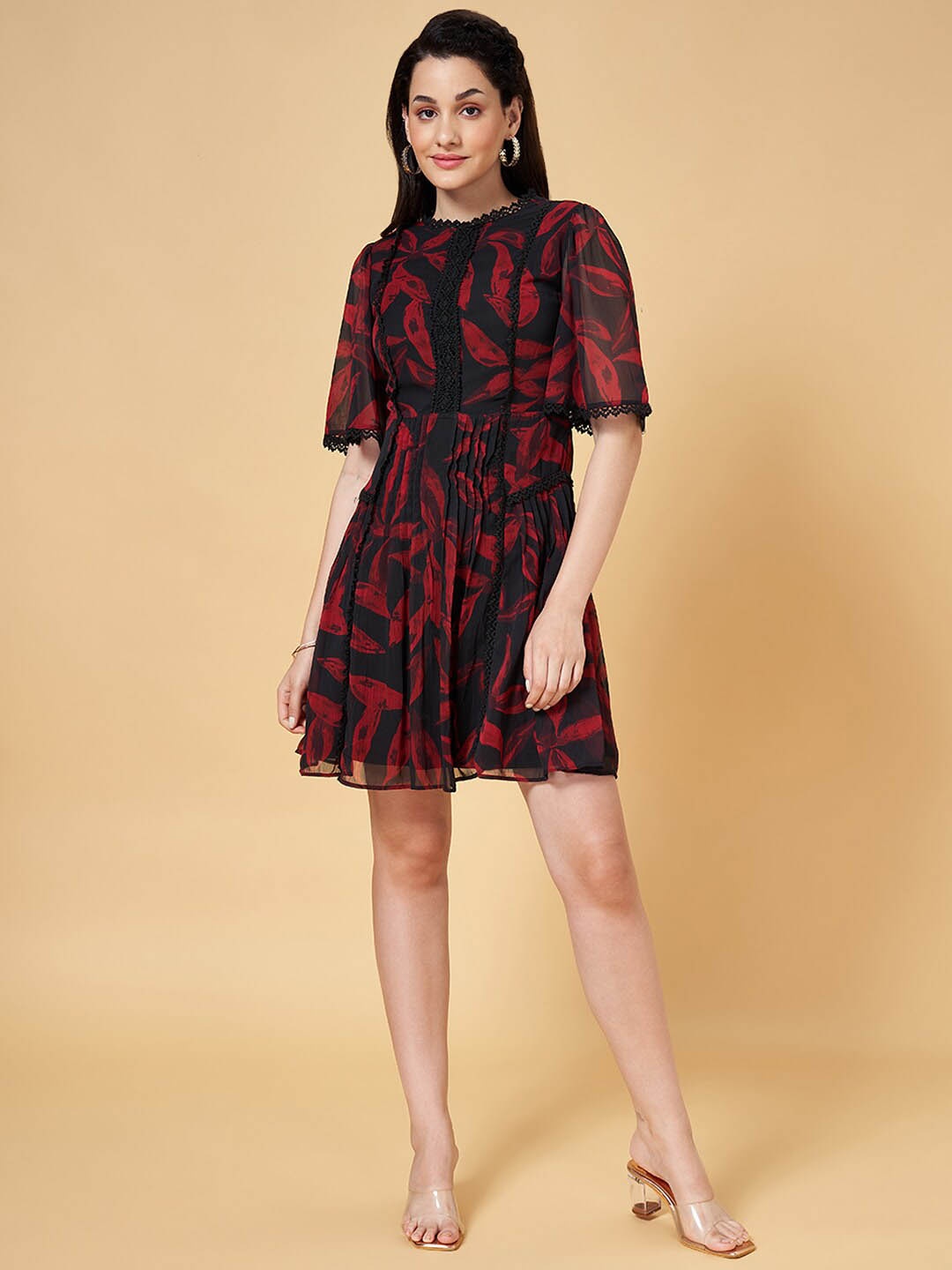 Honey by Pantaloons Floral Printed Round Flared Sleeve Lace Inserts Fit & Flare Dress, Red
Honey by Pantaloons Floral Printed Round Flared Sleeve Lace Inserts Fit & Flare Dress, Red