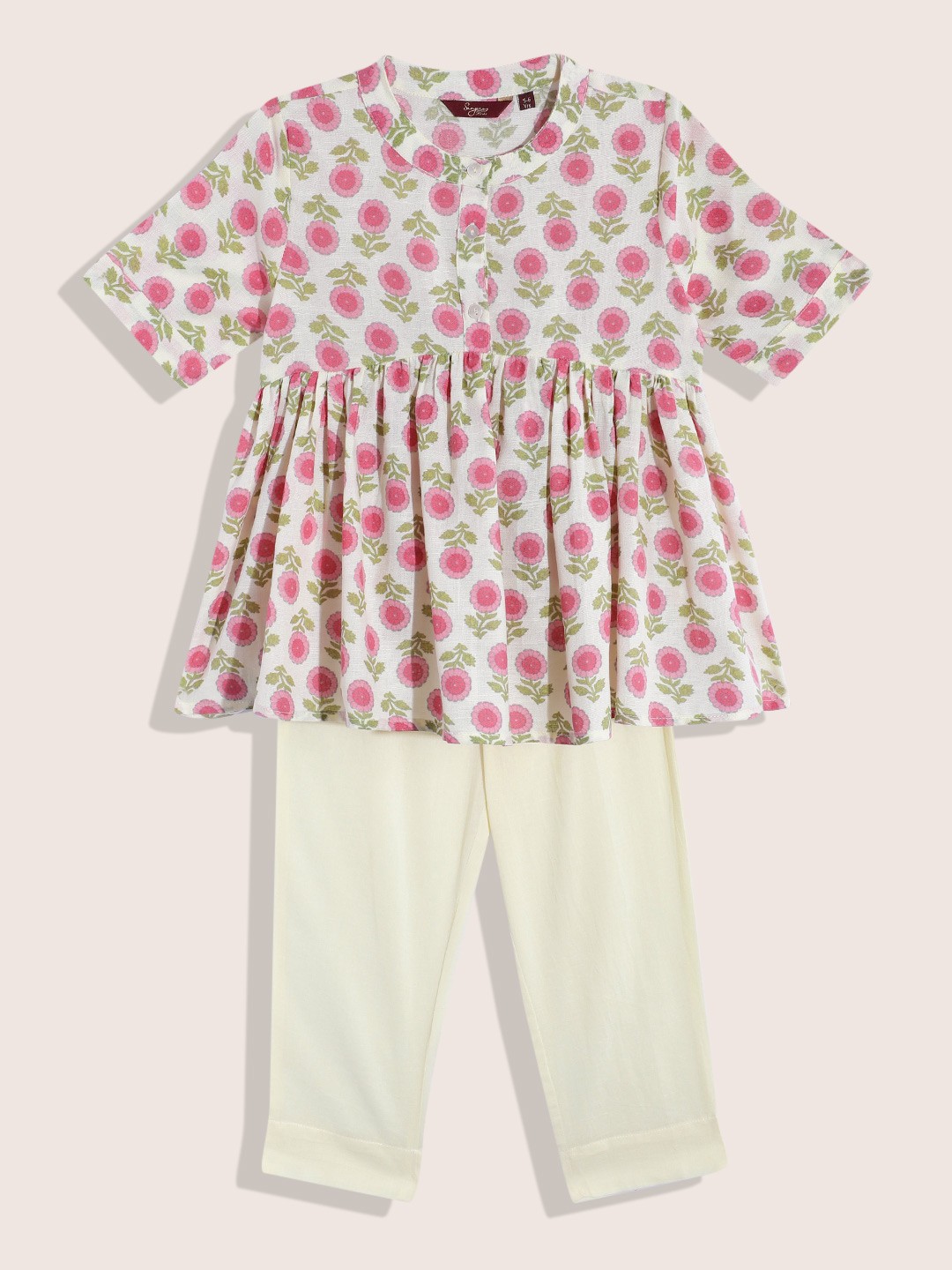 Sangria Girls Floral Printed Pure Cotton Empire Style Anarkali Kurta with Trousers, Off white
Sangria Girls Floral Printed Pure Cotton Empire Style Anarkali Kurta with Trousers, Off white