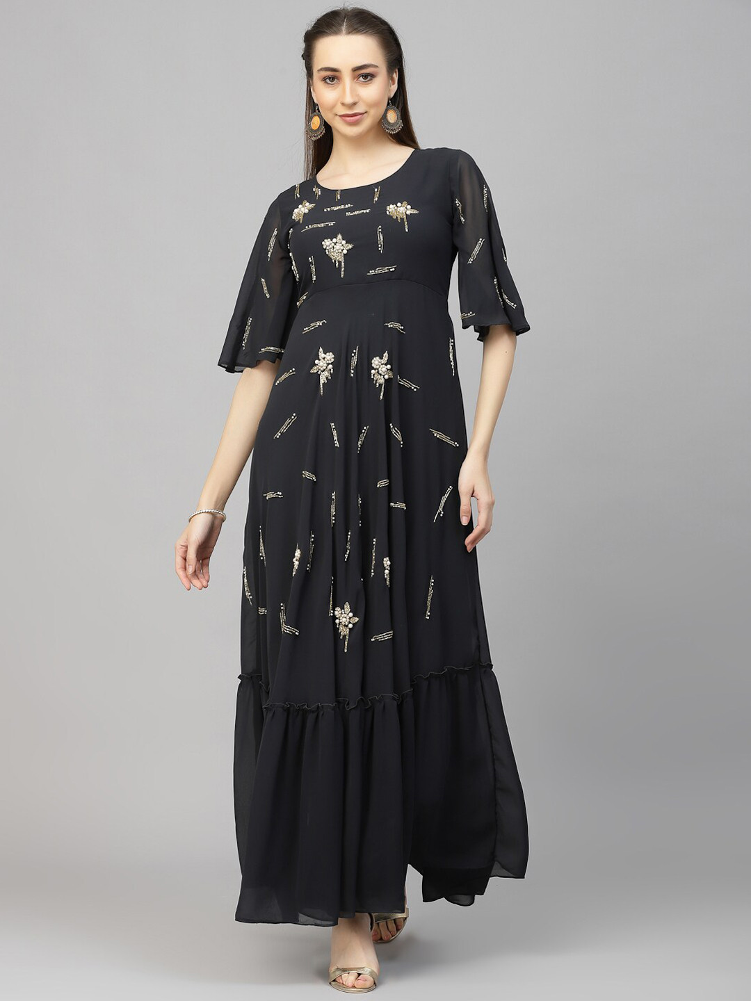 KALINI Embellished Flared Sleeves Fit And Flare Ethnic Dress, Grey
KALINI Embellished Flared Sleeves Fit And Flare Ethnic Dress, Grey