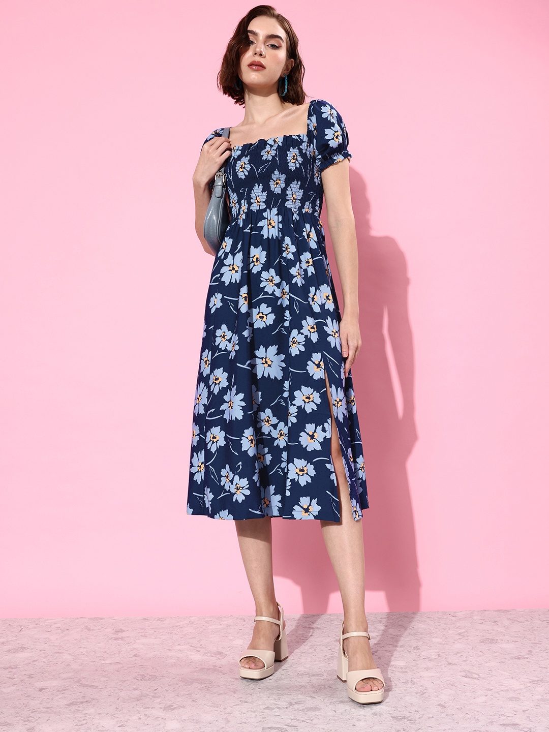 Mast & Harbour Floral Printed Smocked Detail August-Optimistic Autumn-Fit & Flare Dress, Blue
Mast & Harbour Floral Printed Smocked Detail August-Optimistic Autumn-Fit & Flare Dress, Blue