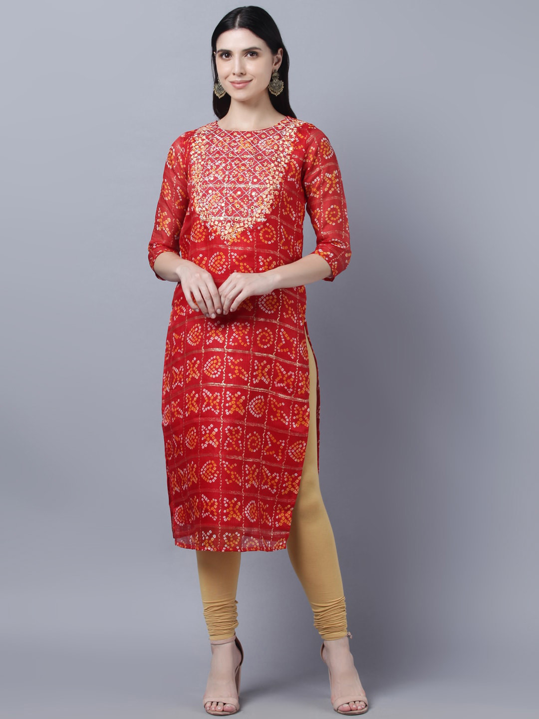 KALINI Bandhani Printed Thread Work Kurta, Red
KALINI Bandhani Printed Thread Work Kurta, Red