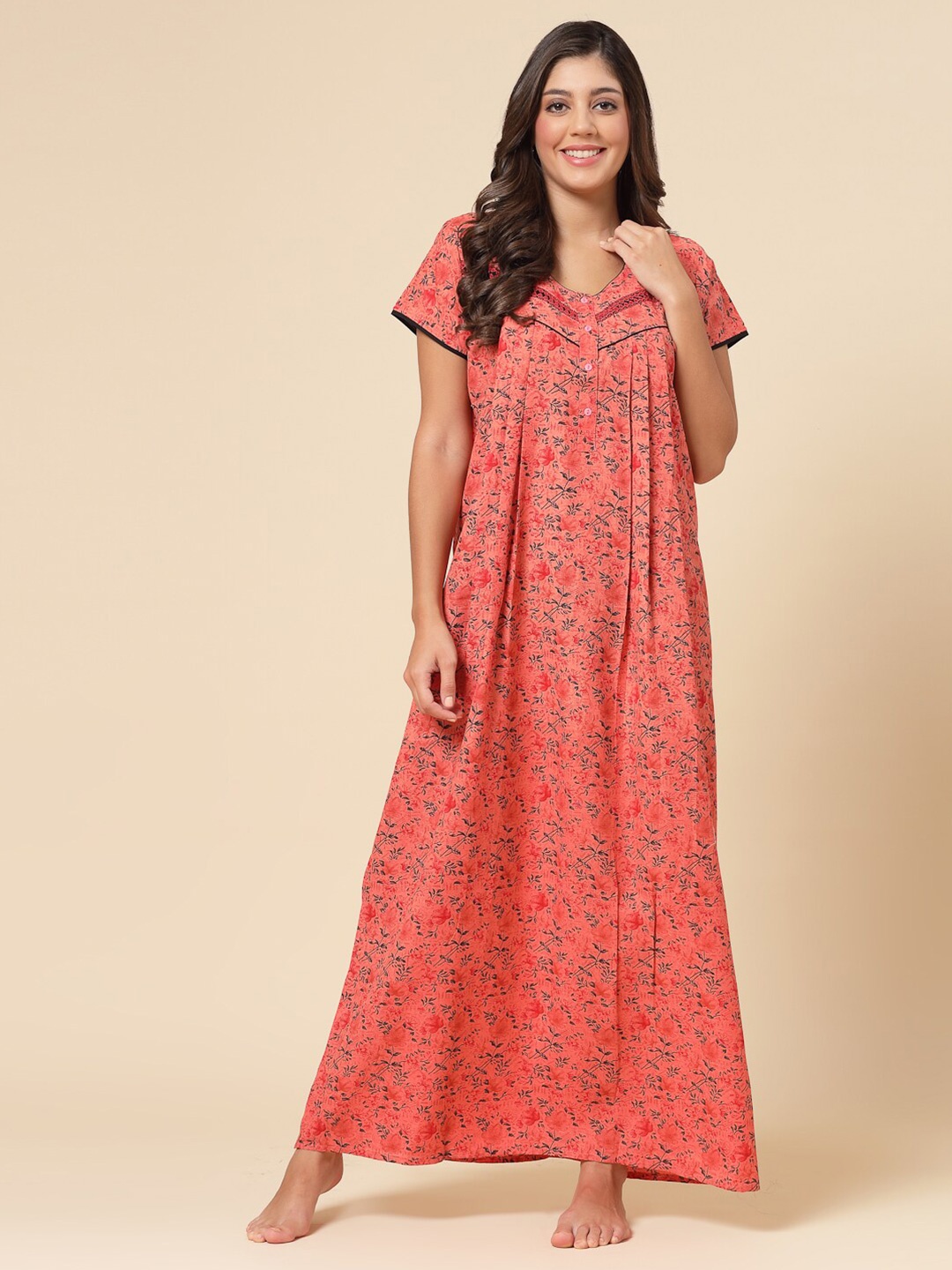 Sweet Dreams Floral Printed Maxi Nightdress, Coral