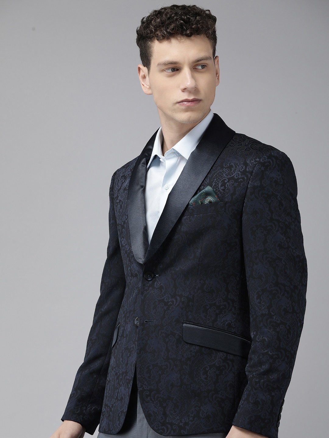 V Dot Self Design Skinny Fit Detachable Shawl Collar Single-Breasted Formal Blazers, Navy blue
V Dot Self Design Skinny Fit Detachable Shawl Collar Single-Breasted Formal Blazers, Navy blue