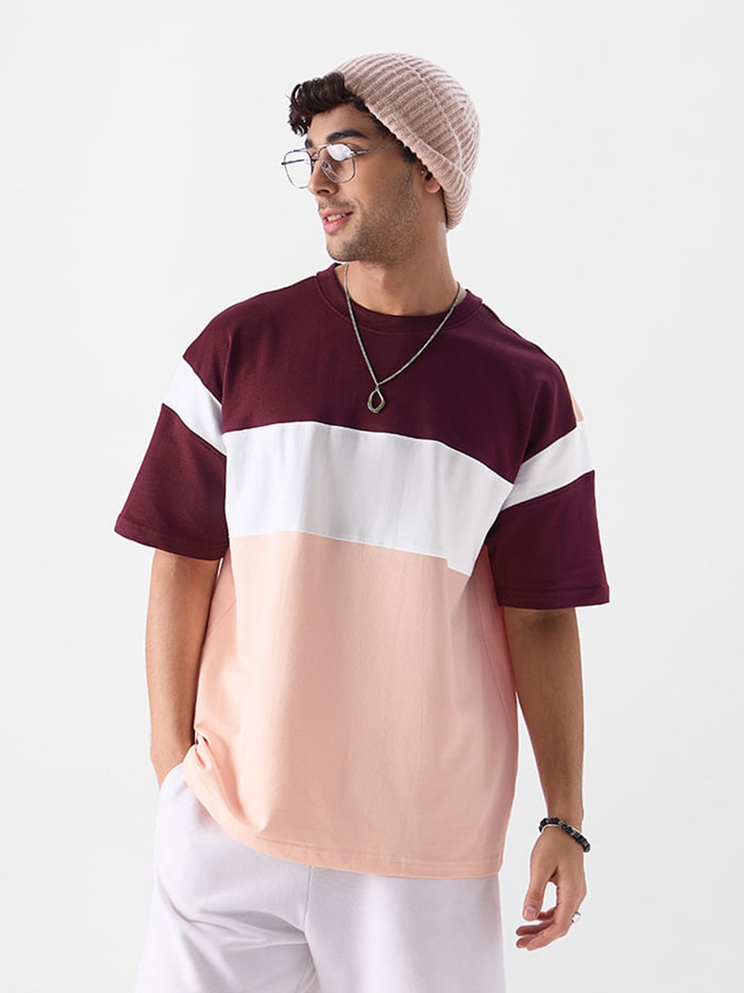 The Souled Store Round Neck Short Sleeves Colourblocked Oversized Cotton T-shirt, Pink
The Souled Store Round Neck Short Sleeves Colourblocked Oversized Cotton T-shirt, Pink