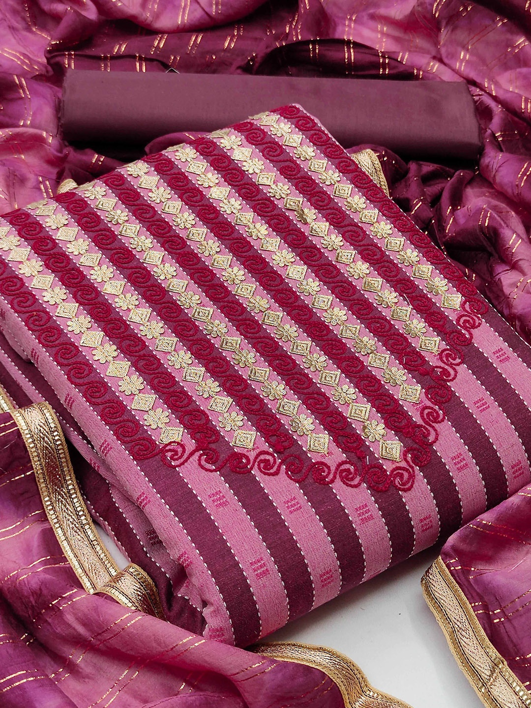 KALINI Striped Woven Design Embroidered Pure Cotton Unstitched Dress Material, Purple
KALINI Striped Woven Design Embroidered Pure Cotton Unstitched Dress Material, Purple