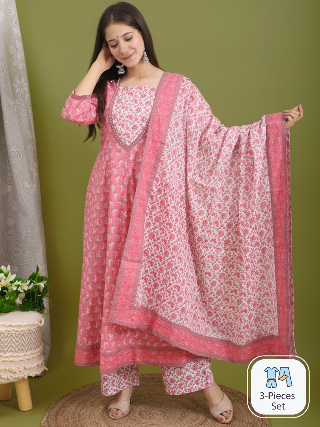 R RANAK CREATION Floral Printed Anarkali Beads and Stones Cotton Kurta Set With Dupatta, Green
R RANAK CREATION Floral Printed Anarkali Beads and Stones Cotton Kurta Set With Dupatta, Green