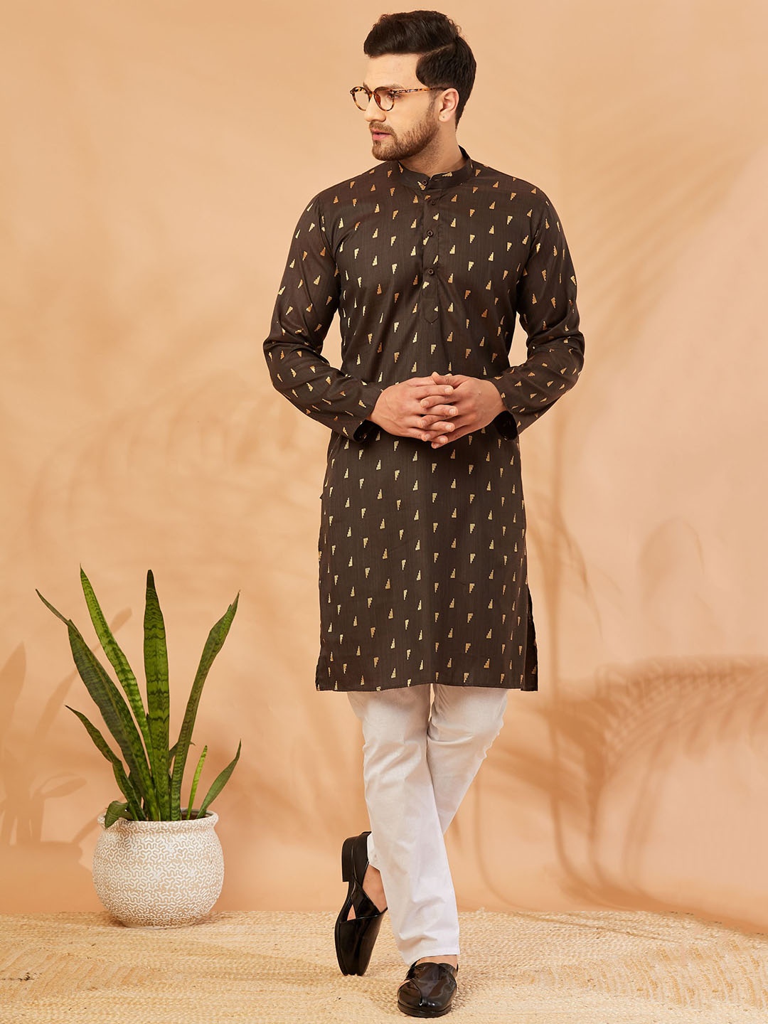 Armaan Ethnic Woven Design Mandarin Collar Pure Cotton Straight Kurta with Pyjamas, Brown
Armaan Ethnic Woven Design Mandarin Collar Pure Cotton Straight Kurta with Pyjamas, Brown