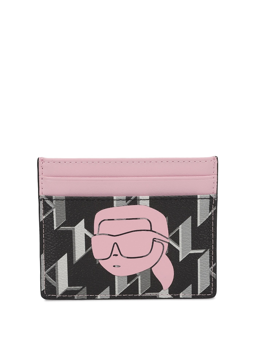 Karl Lagerfeld Women Geometric Printed Leather Card Holder, Black