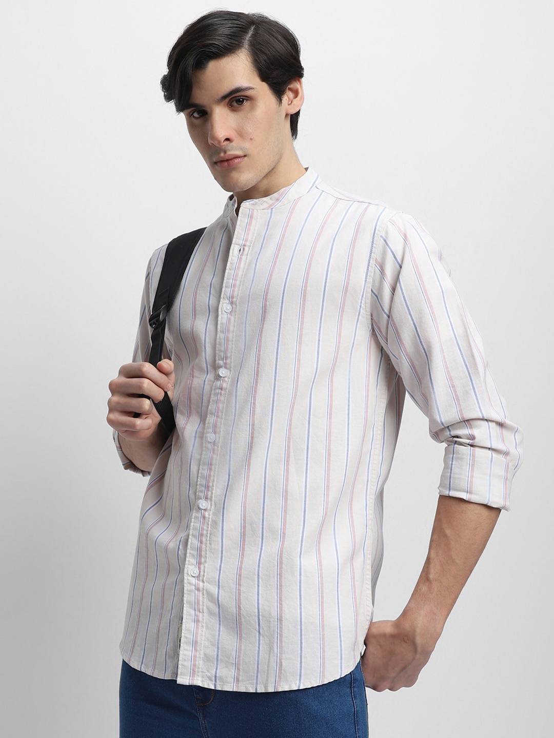 Dennis Lingo Mandarin Collar Slim Fit Striped Opaque Cotton Casual Shirt, Khaki
Dennis Lingo Mandarin Collar Slim Fit Striped Opaque Cotton Casual Shirt, Khaki