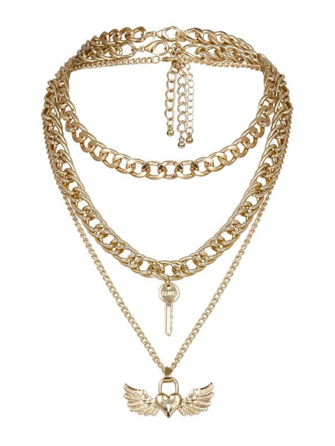 FIMBUL Gold-Plated Angel Wings Layered Pendant Chain