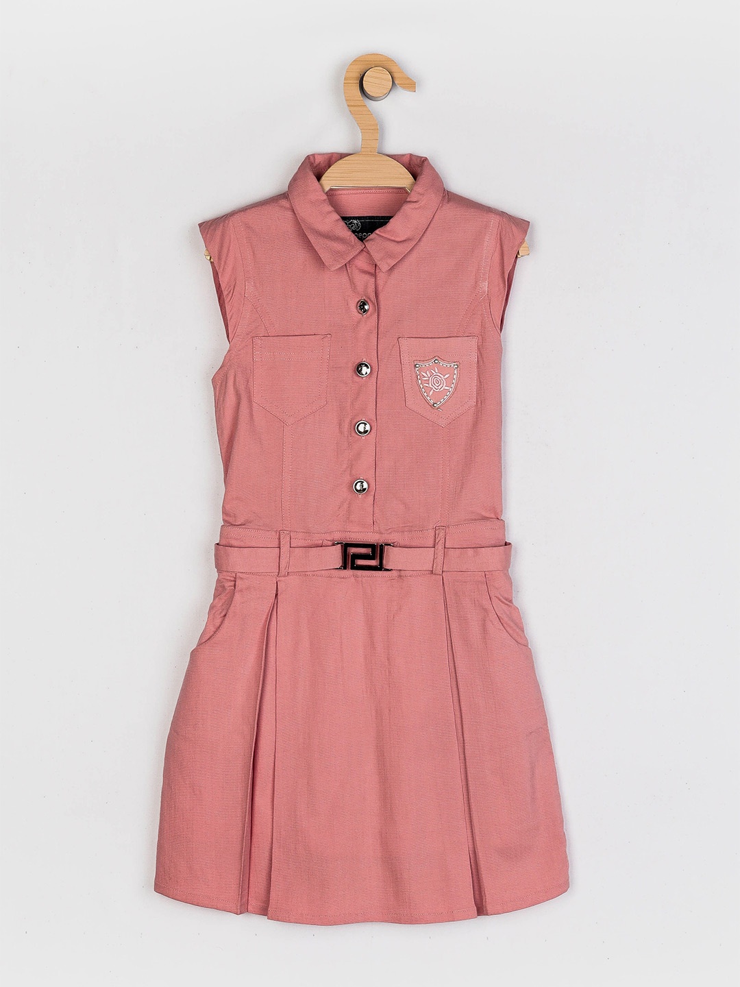 Peppermint Girls Shirt Collar Pleated Shirt Dress, Mauve