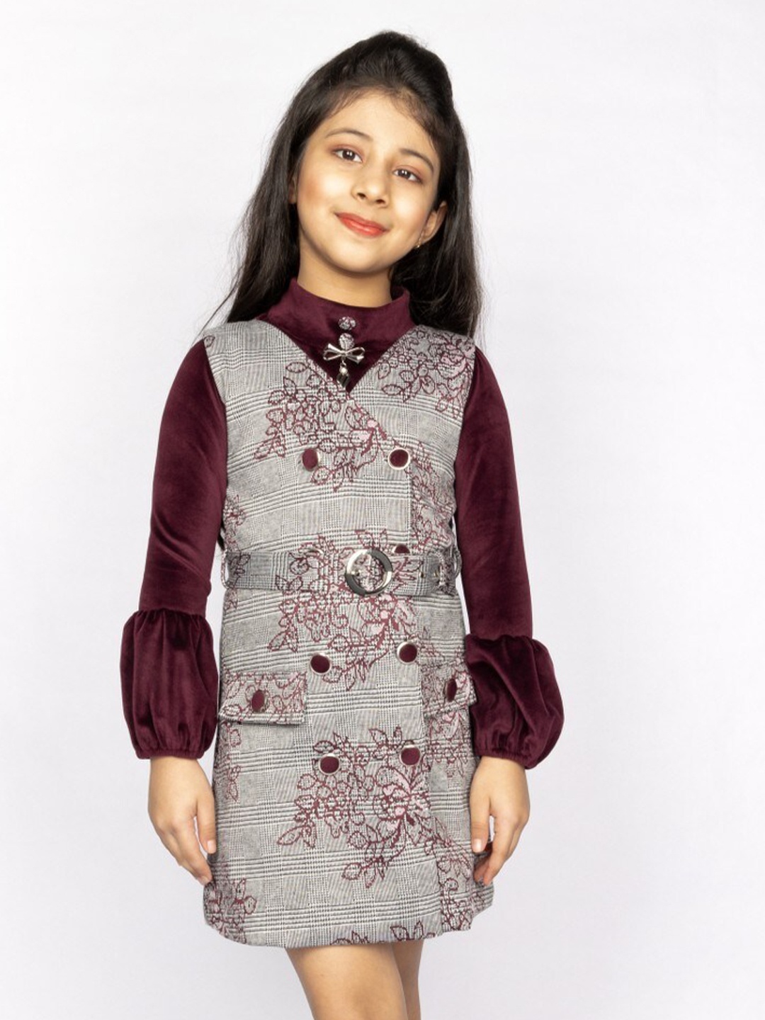 Peppermint Girls Floral Printed Shirt Collar Cuffed Sleeves A-Line Dress, Burgundy
Peppermint Girls Floral Printed Shirt Collar Cuffed Sleeves A-Line Dress, Burgundy