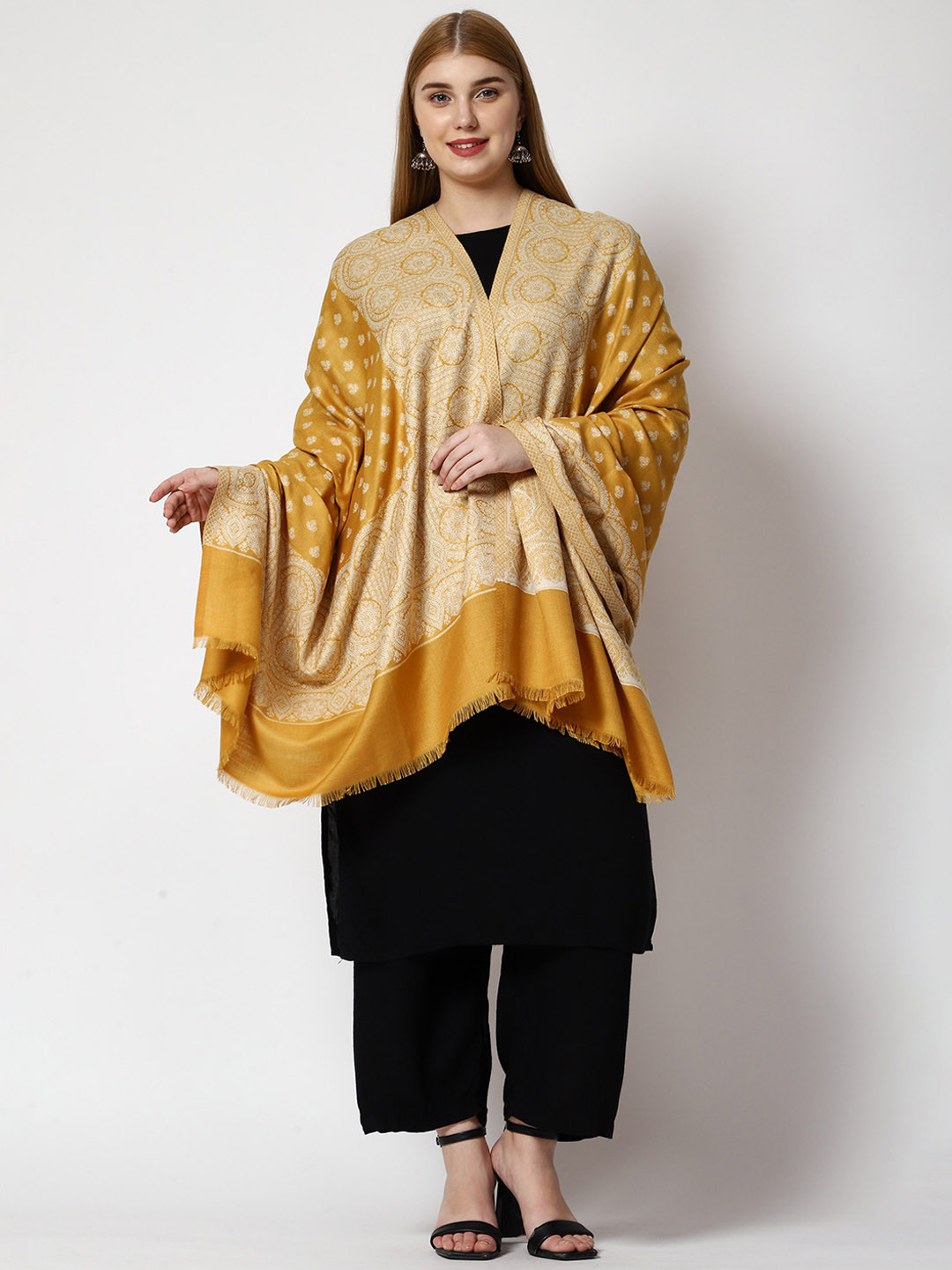 SWI Stylish Women Ethnic Motifs Woven Design Shawl, Yellow 
SWI Stylish Women Ethnic Motifs Woven Design Shawl, Yellow