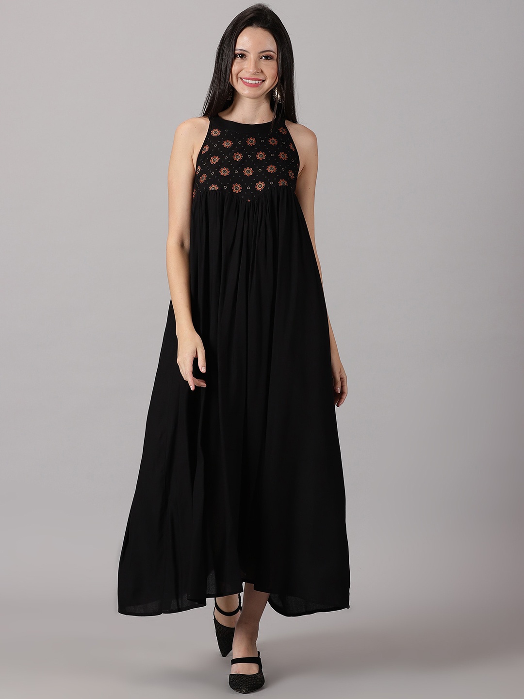DK FAB Floral Printed Round Neck Sleeveless Gathered Casual Empire Midi Dress, Black
DK FAB Floral Printed Round Neck Sleeveless Gathered Casual Empire Midi Dress, Black